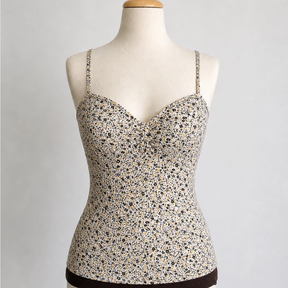Y2K Indie Floral Bustier Cami, Cream, Vintage LEI, Juniors M,